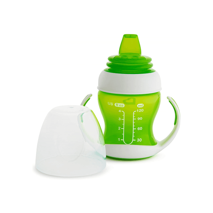 MUNCHKIN mokomoji gertuvė su rankenomis ir minkštu snapeliu GENTLE TRANSITION, žalia spalva, nuo 4 mėn., 118 ml, 1 vnt.-1