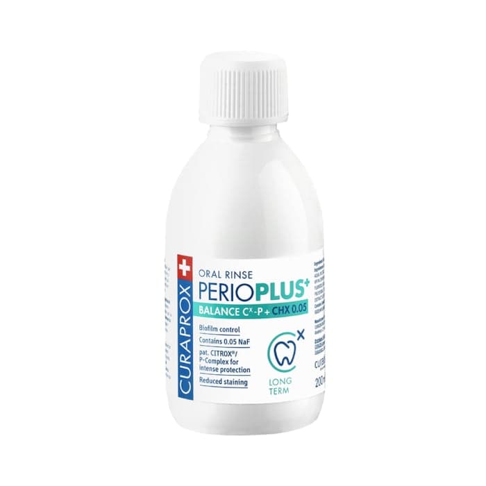 CURAPROX burnos skalavimo skystis su 0,05 % chlorheksidino PERIO PLUS + BALANCE, 200 ml