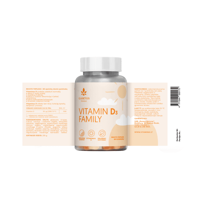 GAMTOS NAMAI vitaminas D3 FAMILY, 60 guminukų-2