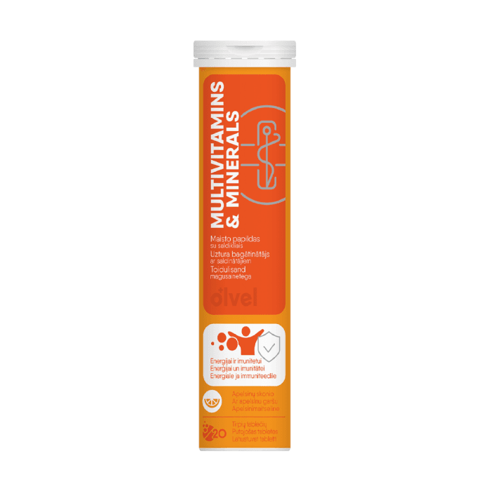 OLVEL MULTIVITAMINAI & MINERALAI, apelsinų skonio, 20 tirpių tablečių