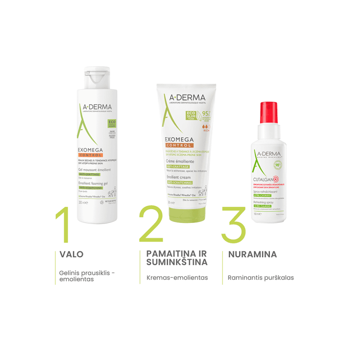 A-DERMA veido ir kūno kremas-emolientas sausai, atopinei odai EXOMEGA CONTROL, 200 ml-2