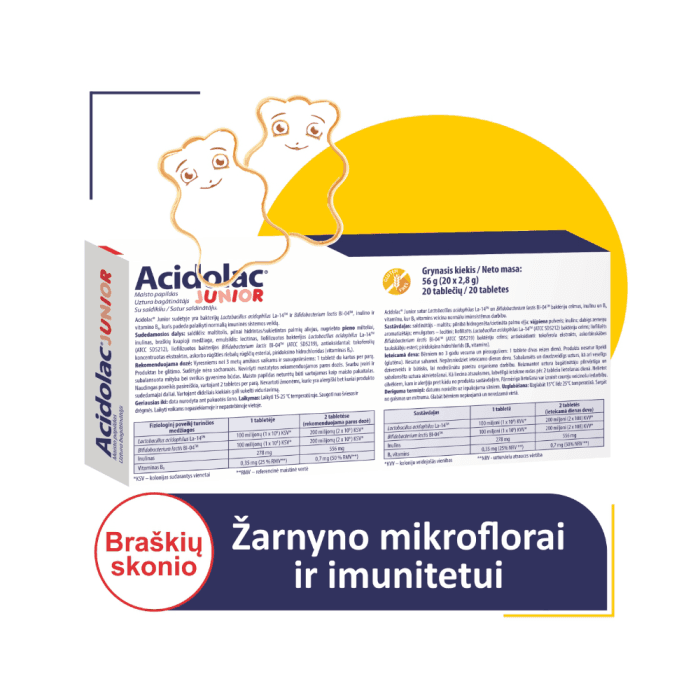 ACIDOLAC JUNIOR, meškiukų formos, braškių skonio, 20 kramtomųjų tablečių-1