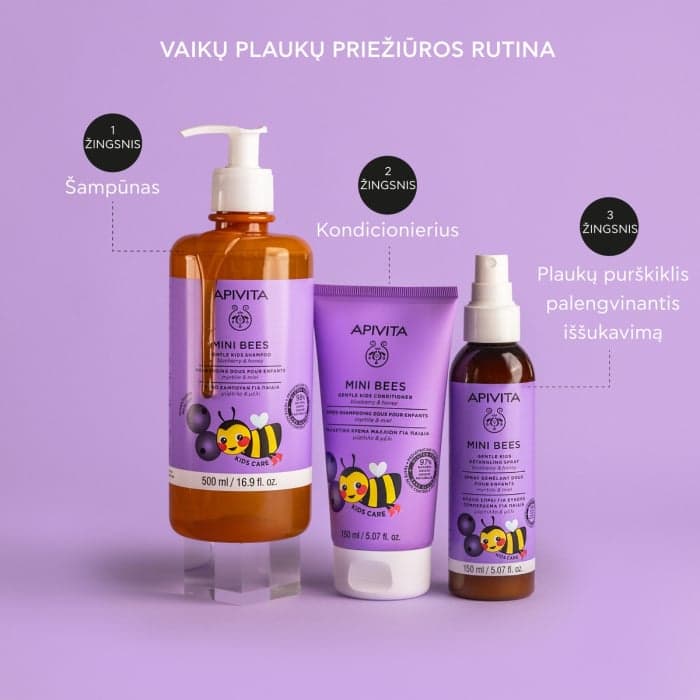 APIVITA šampūnas vaikams BLUEBERRY & HONEY, nuo 2 m., 500 ml-1