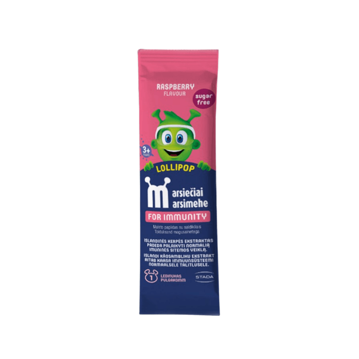 MARSIEČIAI LOLLIPOPS ledinukas imunitetui, aviečių skonio 10 g, 1 vnt.