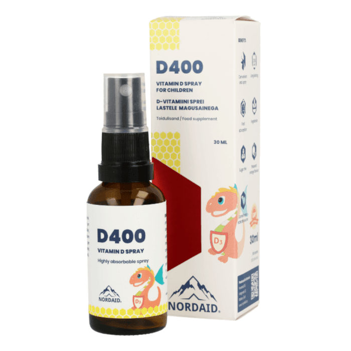 NORDAID purškiamas vitaminas D3 D 400 vaikams, apelsinų skonio, 30 ml-1