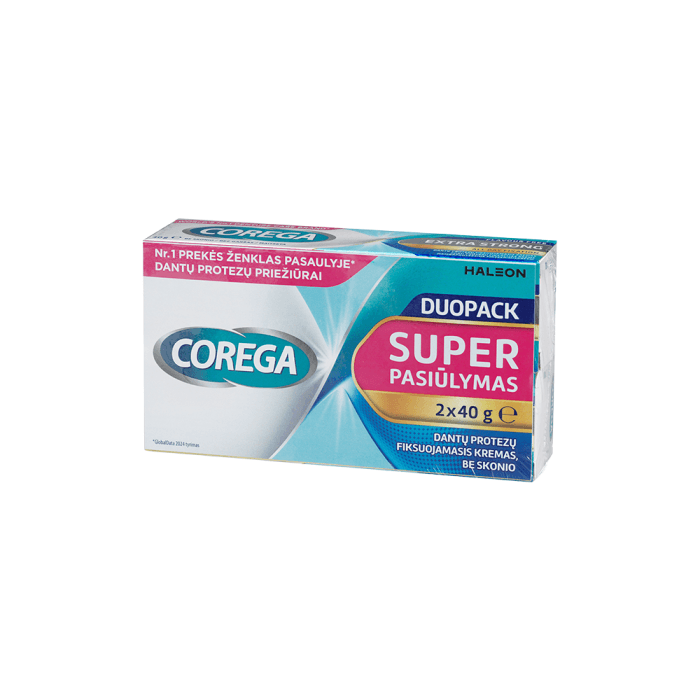Corega Extra Strong Flavourless fiksuojantis kremas be skonio 2x40g, DuoPack, 80 g-1
