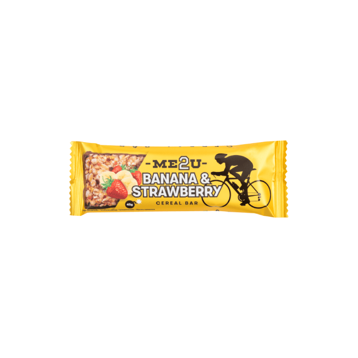 M2U javainių batonėlis, bananų ir braškių skonio, 45 g, 45 g