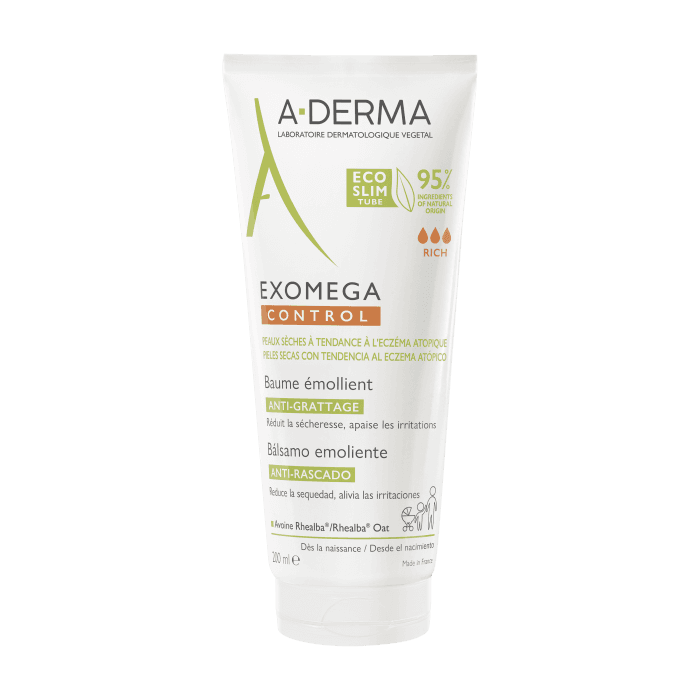 A-DERMA veido ir kūno balzamas-emolientas labai sausai, atopinei odai EXOMEGA CONTROL, nuo gimimo, 200 ml