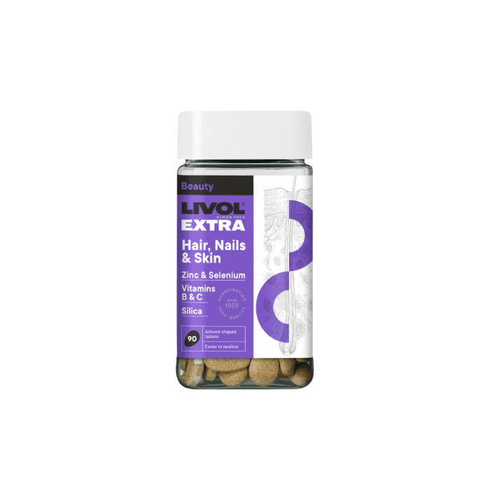 LIVOL EXTRA maisto papildas plaukams, odai, nagams, 90 tablečių