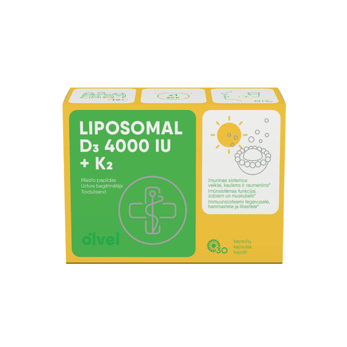 OLVEL, liposominis D3 4000 IU + K2, 30 kietosios kapsulės