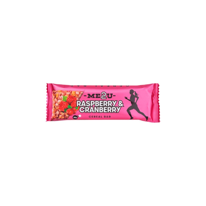 ME2U javainių batonėlis, aviečių ir spanguolių skonio, 45 g, 45 g