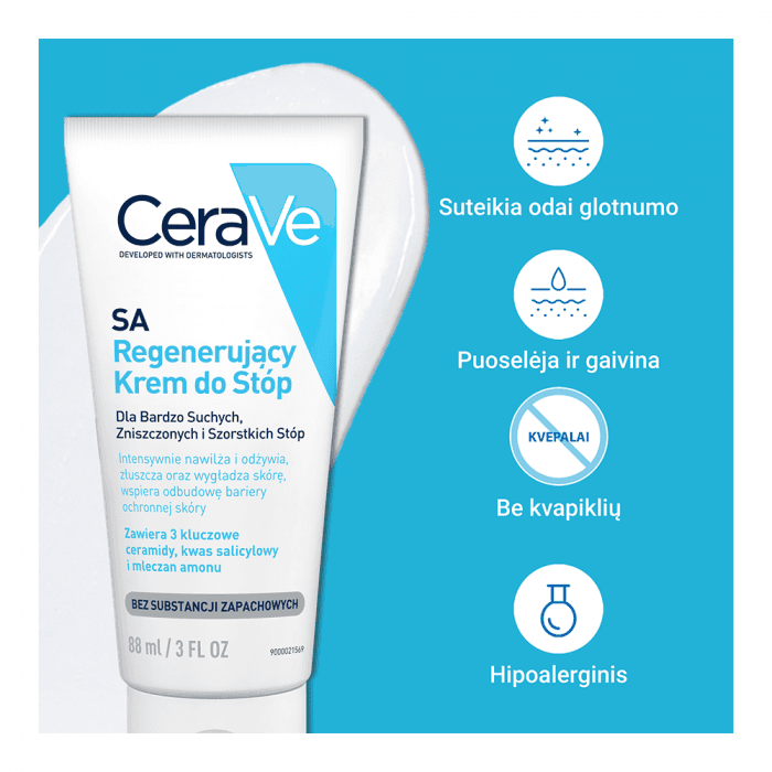CERAVE atkuriamasis kremas labai sausai, pažeistai ir šiurkščiai pėdų odai, 88 ml-2