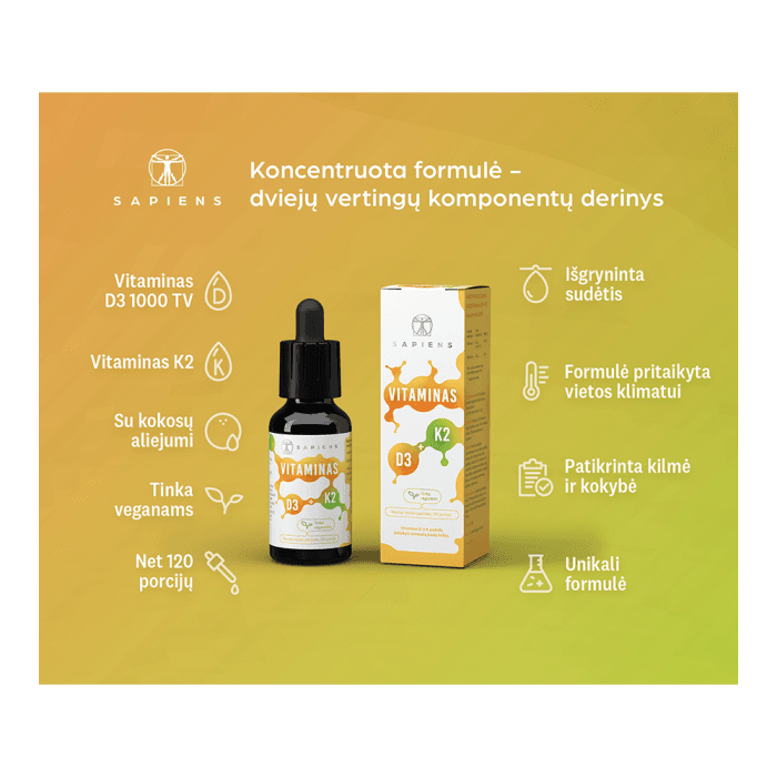 SAPIENS Vitaminas D3 + K2, 30 ml-1