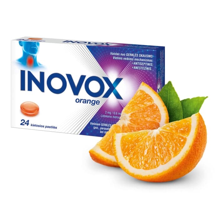 INOVOX ORANGE, 2 mg / 0,6 mg / 1,2 mg, kietosios pastilės, N24