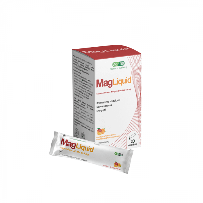 MAGLIQUID skystos formos magnio citratas 815 mg, 20 paketėlių