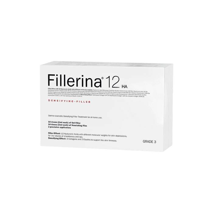 FILLERINA dermatologinė kosmetinė priemonė 12HA, 3 lygis, 2 buteliukai+du aplikatoriai priemonei paskirstyti