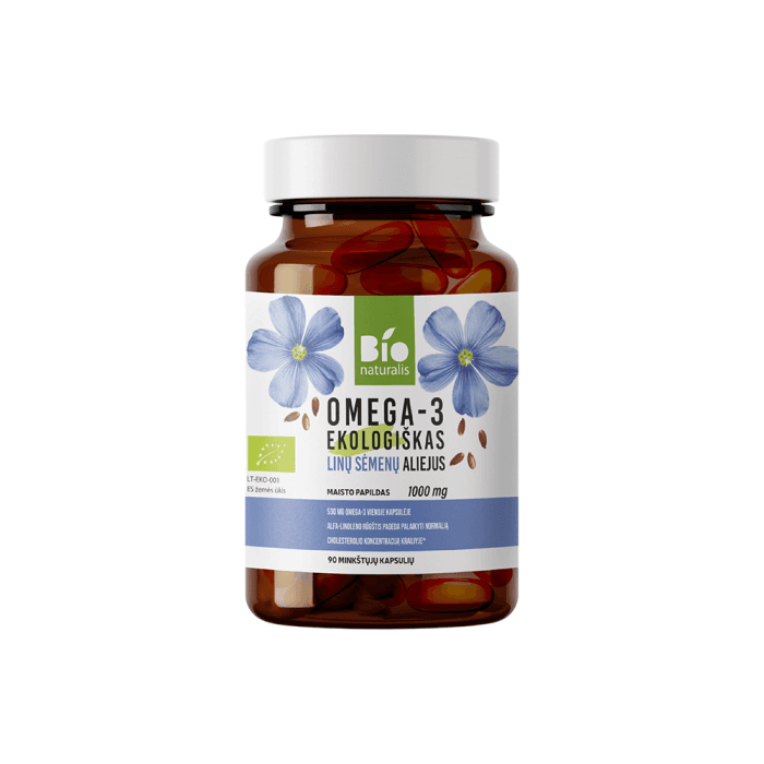 BIONATURALIS OMEGA-3 Ekologiškas linų sėmenų aliejus LT-EKO-001, 90 kapsulių