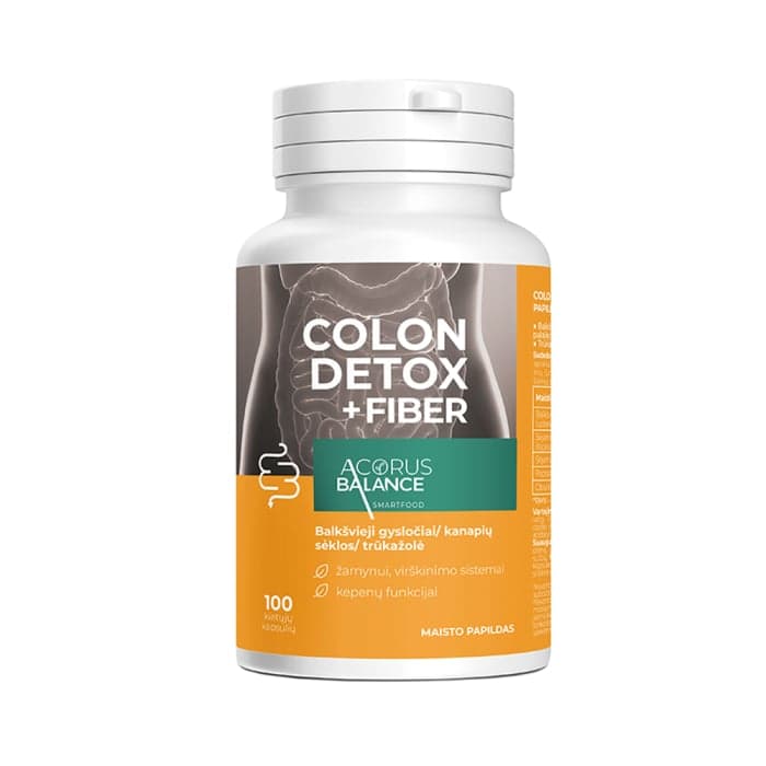ACORUS BALANCE skaidulos žarnynui COLON DETOX + FIBER, 100 kapsulių