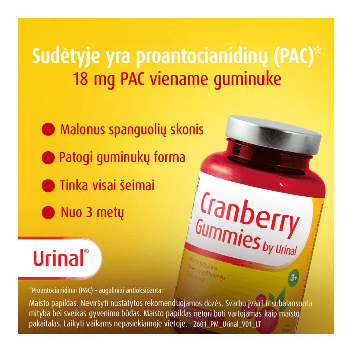 URINAL, Cranberry Gummies, 60 guminukų-2
