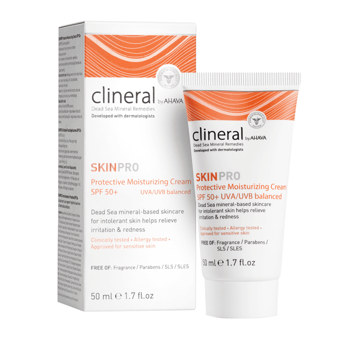 CLINERAL drėkinamasis apsauginis kremas  BY AHAVA SKINPRO, SPF 50, 50 ml