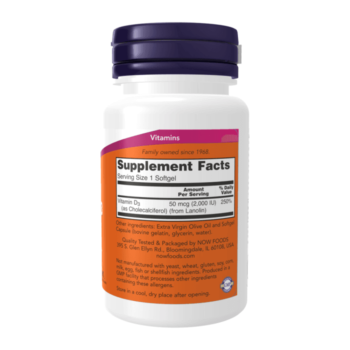 NOW vitaminas D-3 2000, 120 minkštų kapsulių-1