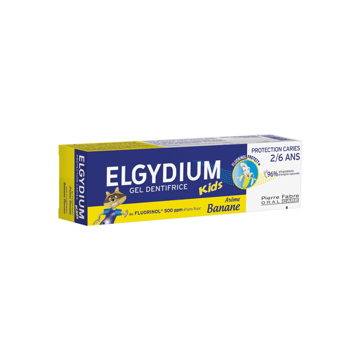 ELGYDIUM dantų pasta gelis vaikams KIDS Banana ėduonies kontrolei, bananų skonio, 2-6 m., 50 ml-1