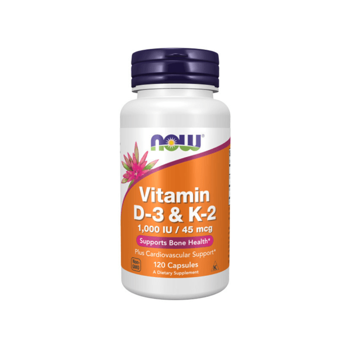 NOW Vitamin D-3 & K-2, 120 kapsulių
