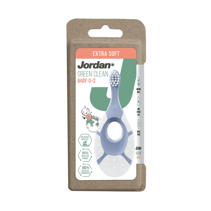 JORDAN dantų šepetėlis kūdikiams GREEN CLEAN, 0–2 m., ypač minkštas, 1 vnt.-1
