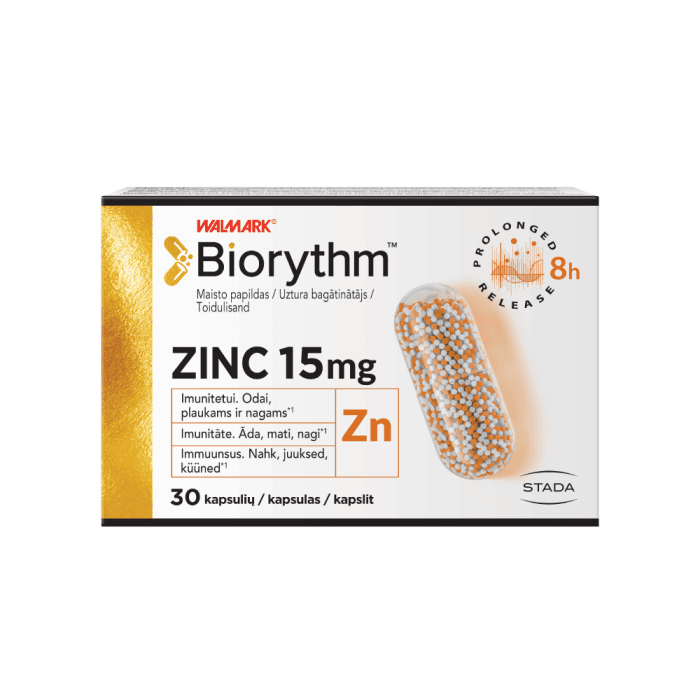 BIORYTHM ZINC (prailginto veikimo cinkas), 15 mg, 30 kapsulių
