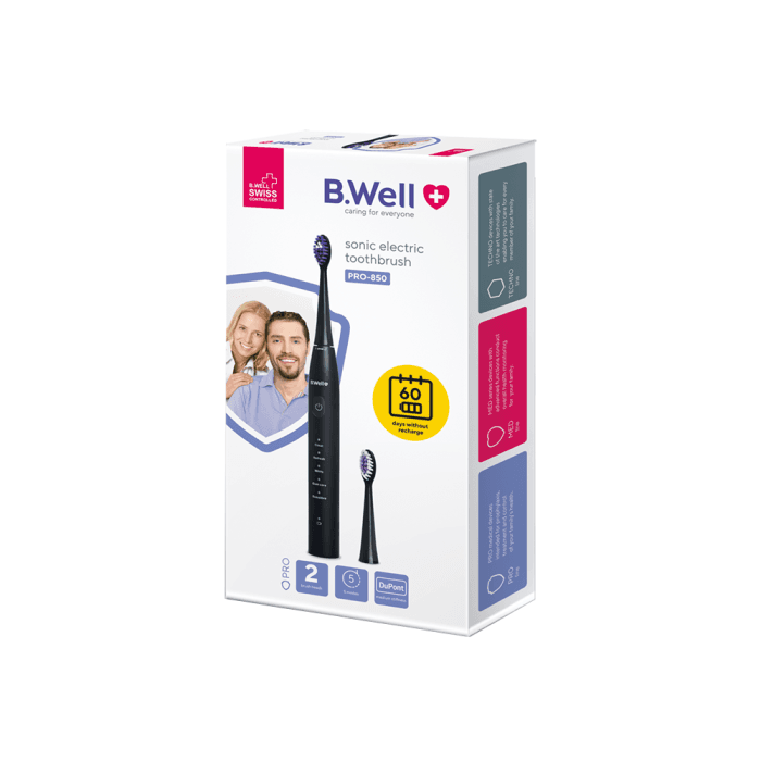 B.WELL elektrinis dantų šepetėlis MED-850 SONIC, juoda spalva, 1 vnt.-1