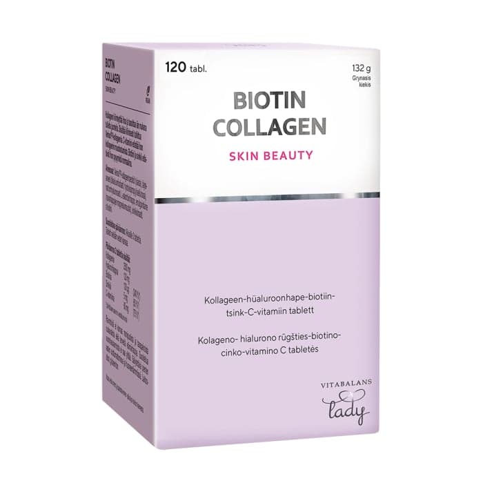 BIOTIN COLLAGEN maisto papildas odai, 120 dengtų tablečių