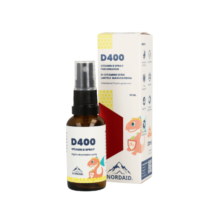 NORDAID purškiamas vitaminas D3 D 400 vaikams, apelsinų skonio, 30 ml-1