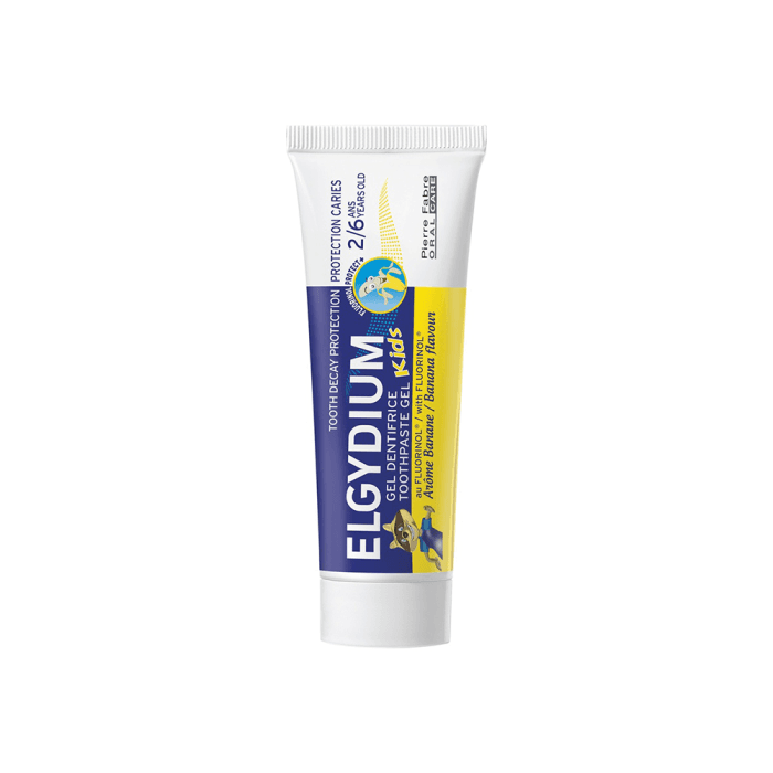 ELGYDIUM dantų pasta gelis vaikams KIDS Banana ėduonies kontrolei, bananų skonio, 2-6 m., 50 ml-2