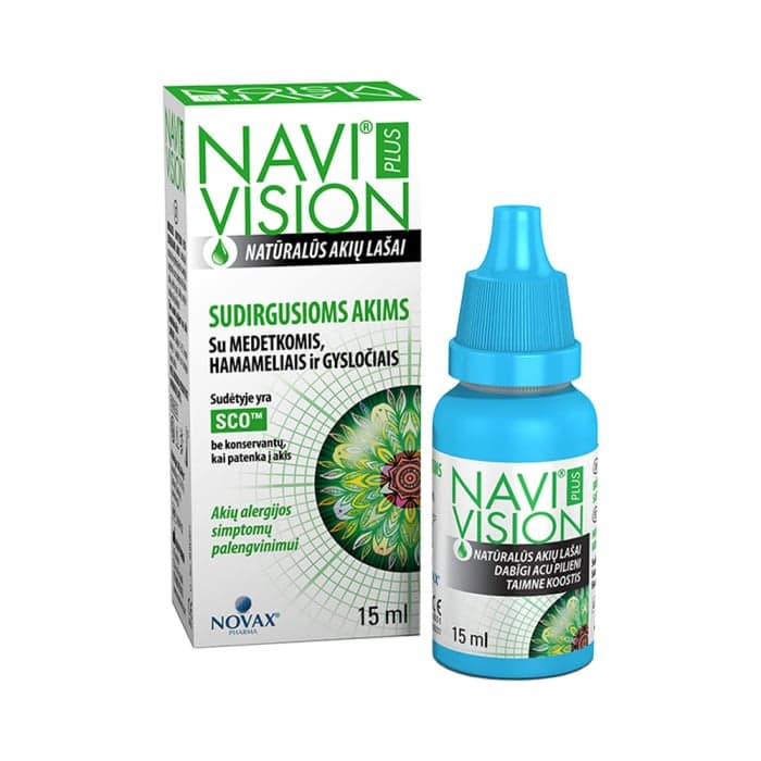 NAVIVISION PLUS natūralūs akių lašai sudirgusioms akims, 15 ml
