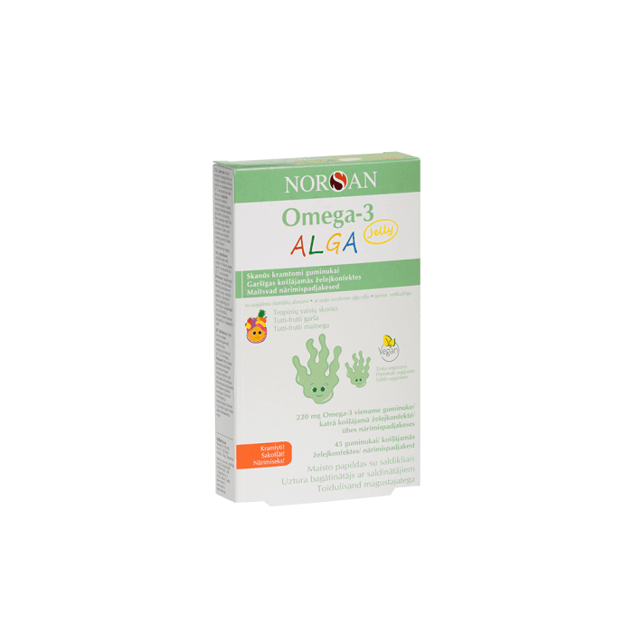 NORSAN Omega-3 Alga Jelly, želatininės pastilės, 45 guminukų