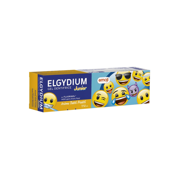 ELGYDIUM dantų pasta gelis vaikams JUNIOR Tutti-Frutti ėduonies kontrolei, Emoji, vaisių skonio, 7-12 m., 50 ml-1
