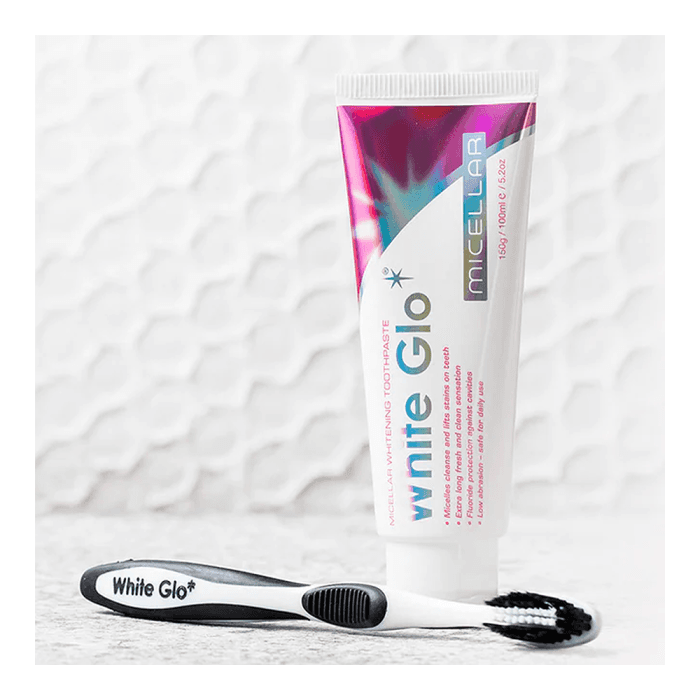 WHITE GLO balinamoji micelinė dantų pasta MICELLAR WHITENING, 150 g+Dantų šepetėlis „Pro-Soft“ ir 8 dantų krapštukai-1