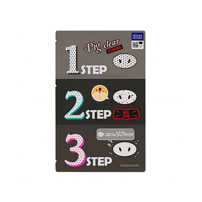HOLIKA HOLIKA porų valymo rinkinys su medžio anglimi, Pig Clear Blackhead 3-Step Kit (Strong), 9 g