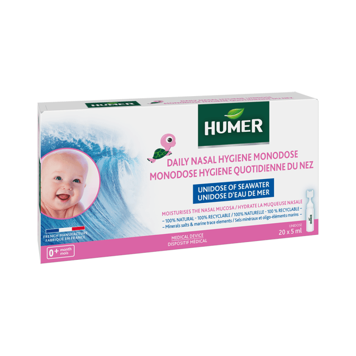 HUMER vienkartinės jūros vandens ampulės kūdikiams, 5 ml, 20 ampulių