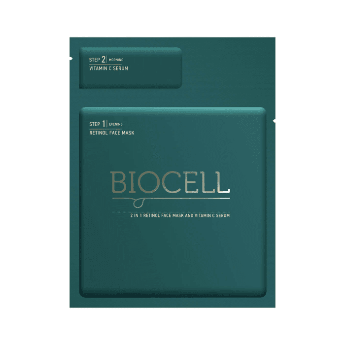 BIOCELL veido kaukė su retinoliu ir serumas su vitaminu C 2 IN 1, 1 vnt.