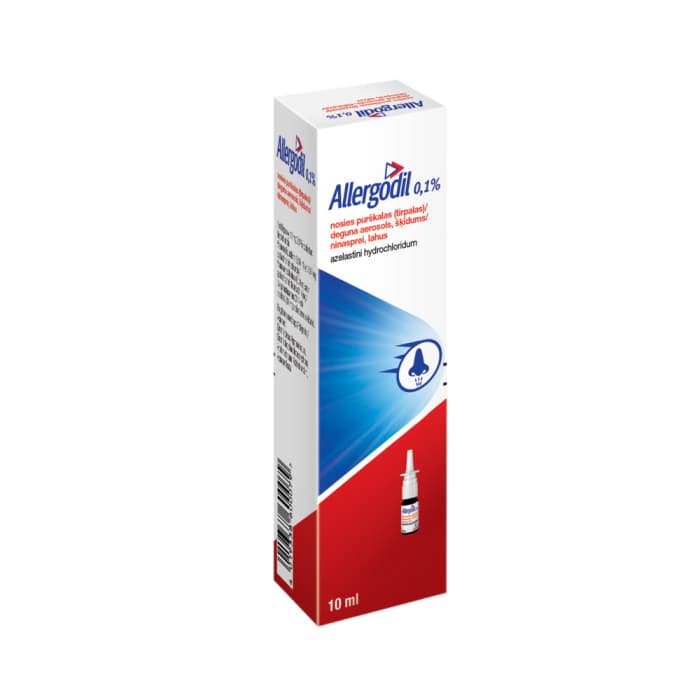 Allergodil, 10 ml su purkštuku, 1ml/mg, nosies purškalas (tirpalas), N1