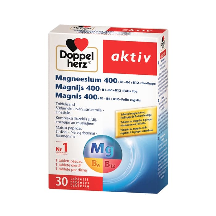 DOPPELHERZ magnis 400+B1+B6+B12+folio rūgštis, 30 tablečių