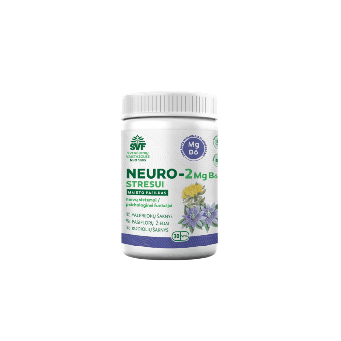 ŠVENČIONIŲ VAISTOŽOLĖS, NEURO-2 STRESUI MG B6, 30 kietų kapsulių