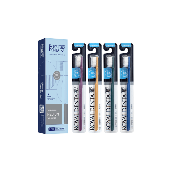 ROYAL DENTA dantų šepetėlių rinkinys SILVER MEDIUM MODERN, 4 vnt.