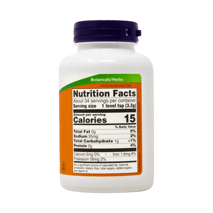 NOW  spirulinos milteliai, 113 g-1