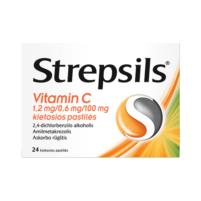 STREPSILS Vitamin C, 1,2mg/0,6mg/100mg, kietosios pastilės, N24-1