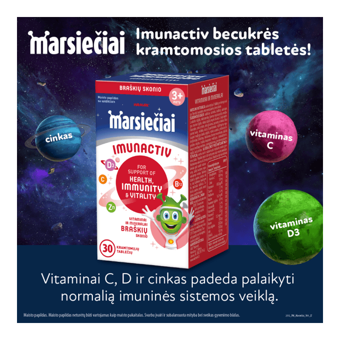 MARSIEČIAI IMUNACTIV vaikų imunitetui, braškių skonio, 30 kramtomųjų tablečių-1