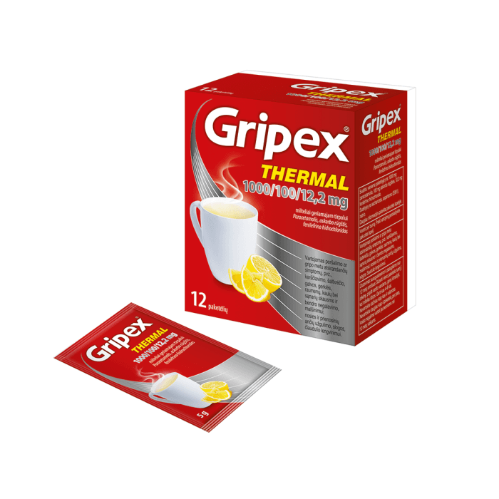 GRIPEX THERMAL, 1000mg/100mg/12,2mg, milteliai geriamajam tirpalui, N12-1