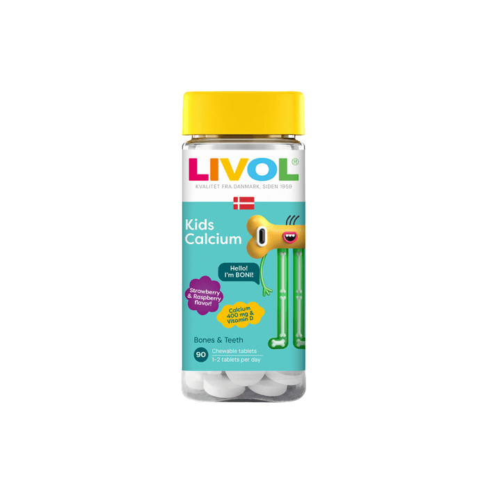 LIVOL Kids Calcium aviečių ir braškių skonio, 90 kramtomųjų tablečių