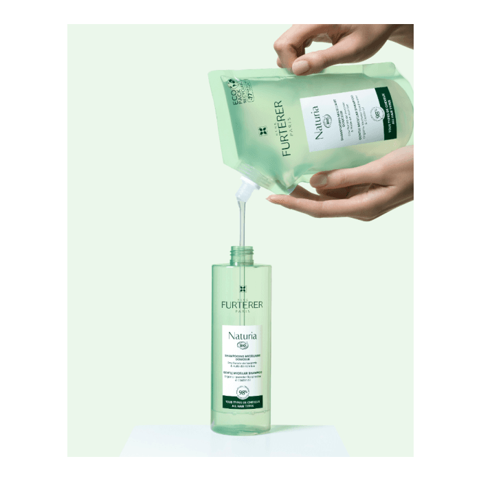 RENE FURTERER švelnus micelinis šampūnas su ekologiškų levandų vandeniu ir ricinos aliejumi kasdieniam naudojimui (papildymas) NATURIA, 400 ml-2